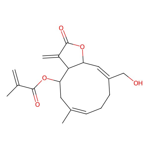 2D Structure of [(3aR,4S,6E,10Z,11aR)-10-(hydroxymethyl)-6-methyl-3-methylidene-2-oxo-3a,4,5,8,9,11a-hexahydrocyclodeca[b]furan-4-yl] 2-methylprop-2-enoate