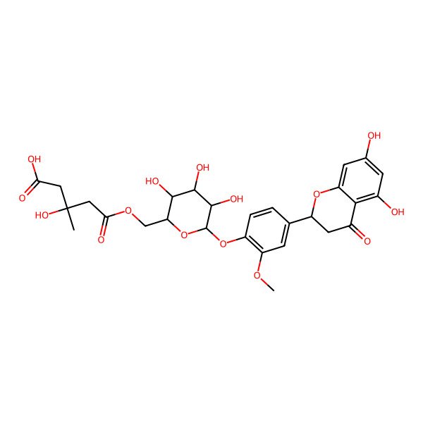 2D Structure of 5-[[6-[4-(5,7-Dihydroxy-4-oxo-2,3-dihydrochromen-2-yl)-2-methoxyphenoxy]-3,4,5-trihydroxyoxan-2-yl]methoxy]-3-hydroxy-3-methyl-5-oxopentanoic acid