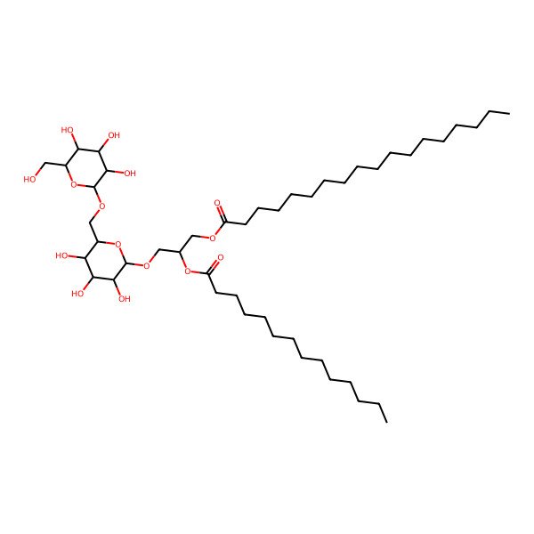 2D Structure of [(2S)-2-tetradecanoyloxy-3-[(2S,3R,4S,5S,6R)-3,4,5-trihydroxy-6-[[(2S,3R,4S,5S,6R)-3,4,5-trihydroxy-6-(hydroxymethyl)oxan-2-yl]oxymethyl]oxan-2-yl]oxypropyl] octadecanoate