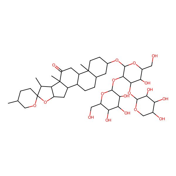 2D Structure of (1R,2S,4S,5'R,6R,7S,8R,9S,12S,13S,16S,18R)-16-[(2R,3R,4S,5R,6R)-5-hydroxy-6-(hydroxymethyl)-3-[(2S,3R,4S,5S,6R)-3,4,5-trihydroxy-6-(hydroxymethyl)oxan-2-yl]oxy-4-[(2S,3R,4S,5R)-3,4,5-trihydroxyoxan-2-yl]oxyoxan-2-yl]oxy-5',7,9,13-tetramethylspiro[5-oxapentacyclo[10.8.0.02,9.04,8.013,18]icosane-6,2'-oxane]-10-one