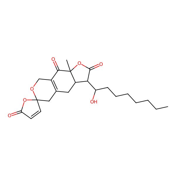 2D Structure of (3S,3aR,6R,9aR)-3-[(1S)-1-hydroxyoctyl]-9a-methylspiro[3a,4,5,8-tetrahydro-3H-furo[3,2-g]isochromene-6,5'-furan]-2,2',9-trione