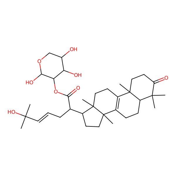 2D Structure of (2,4,5-Trihydroxyoxan-3-yl) 6-hydroxy-6-methyl-2-(4,4,10,13,14-pentamethyl-3-oxo-1,2,5,6,7,11,12,15,16,17-decahydrocyclopenta[a]phenanthren-17-yl)hept-4-enoate