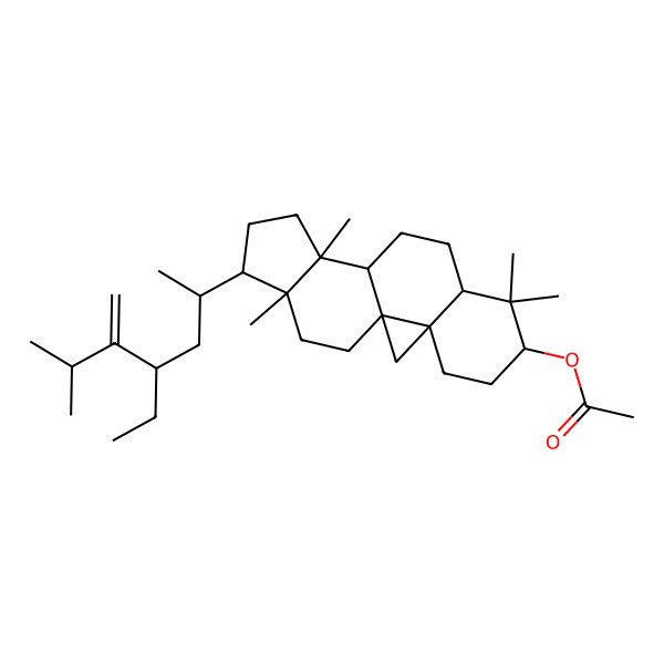 2D Structure of [(1S,3R,6S,12S,15R,16R)-15-[(2R,4S)-4-ethyl-6-methyl-5-methylideneheptan-2-yl]-7,7,12,16-tetramethyl-6-pentacyclo[9.7.0.01,3.03,8.012,16]octadecanyl] acetate