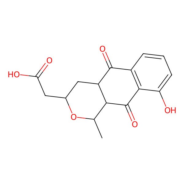 2D Structure of 2-[(1R,3S,4aR,10aR)-9-hydroxy-1-methyl-5,10-dioxo-3,4,4a,10a-tetrahydro-1H-benzo[g]isochromen-3-yl]acetic acid