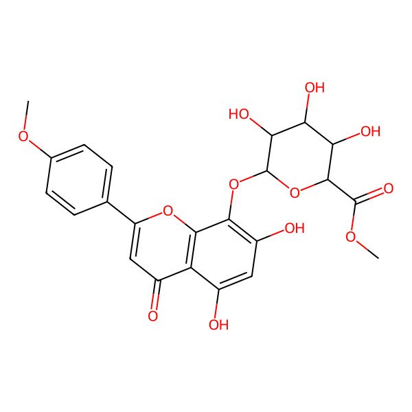 2D Structure of Methyl 6-[5,7-dihydroxy-2-(4-methoxyphenyl)-4-oxochromen-8-yl]oxy-3,4,5-trihydroxyoxane-2-carboxylate