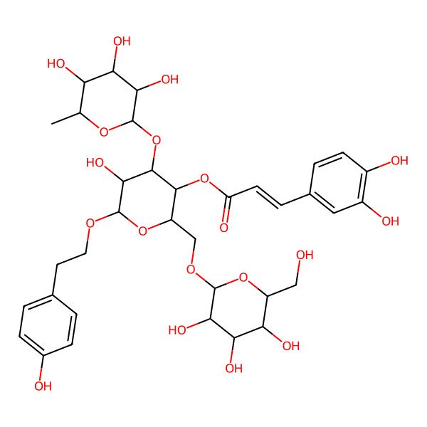 2D Structure of [5-Hydroxy-6-[2-(4-hydroxyphenyl)ethoxy]-2-[[3,4,5-trihydroxy-6-(hydroxymethyl)oxan-2-yl]oxymethyl]-4-(3,4,5-trihydroxy-6-methyloxan-2-yl)oxyoxan-3-yl] 3-(3,4-dihydroxyphenyl)prop-2-enoate