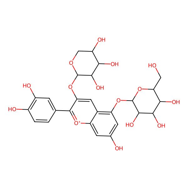2D Structure of 2-[2-(3,4-Dihydroxyphenyl)-7-hydroxy-3-(3,4,5-trihydroxyoxan-2-yl)oxychromenylium-5-yl]oxy-6-(hydroxymethyl)oxane-3,4,5-triol