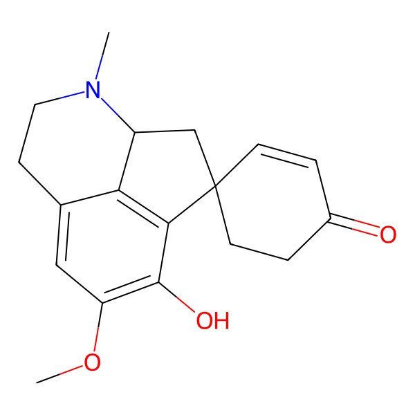 2D Structure of (2S,4R)-11-hydroxy-10-methoxy-5-methylspiro[5-azatricyclo[6.3.1.04,12]dodeca-1(12),8,10-triene-2,4'-cyclohex-2-ene]-1'-one