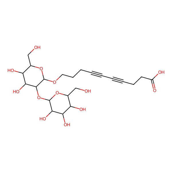 2D Structure of 10-[(2R,3R,4S,5S,6R)-4,5-dihydroxy-6-(hydroxymethyl)-3-[(2S,3R,4S,5S,6R)-3,4,5-trihydroxy-6-(hydroxymethyl)oxan-2-yl]oxyoxan-2-yl]oxydeca-4,6-diynoic acid