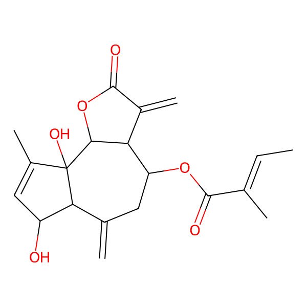 2D Structure of [(3aR,4R,6aR,7R,9aS,9bS)-7,9a-dihydroxy-9-methyl-3,6-dimethylidene-2-oxo-3a,4,5,6a,7,9b-hexahydroazuleno[4,5-b]furan-4-yl] (Z)-2-methylbut-2-enoate