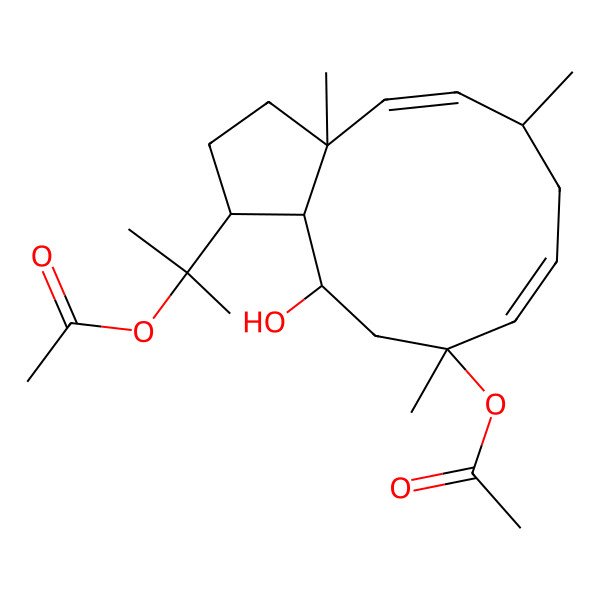 2D Structure of [1-(2-Acetyloxypropan-2-yl)-12-hydroxy-3a,6,10-trimethyl-1,2,3,6,7,11,12,12a-octahydrocyclopenta[11]annulen-10-yl] acetate