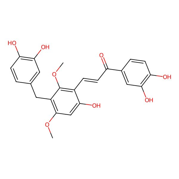 2D Structure of 1-(3,4-Dihydroxyphenyl)-3-[3-[(3,4-dihydroxyphenyl)methyl]-6-hydroxy-2,4-dimethoxyphenyl]prop-2-en-1-one
