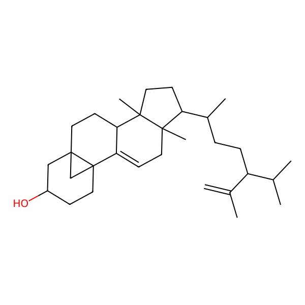 2D Structure of 5,9-Dimethyl-6-(6-methyl-5-propan-2-ylhept-6-en-2-yl)pentacyclo[11.4.1.01,13.02,10.05,9]octadec-2-en-15-ol