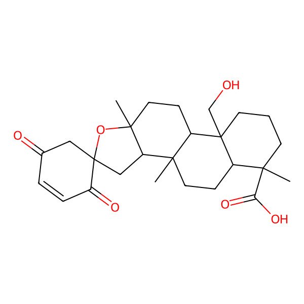 2D Structure of (2R,3aS,3bR,5aR,6S,9aS,9bS,11aS)-9a-(hydroxymethyl)-3b,6,11a-trimethyl-3',6'-dioxospiro[3a,4,5,5a,7,8,9,9b,10,11-decahydro-3H-naphtho[2,1-e][1]benzofuran-2,4'-cyclohexene]-6-carboxylic acid