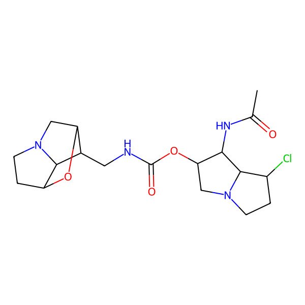 2D Structure of (Hexahydro-2,4-methano-4H-furo[3,2-B]pyrrol-3-YL)methylcarbamic acid [6-acetylamino-4-chloro-1-azabicyclo[3.3.0]octan-7-YL] ester
