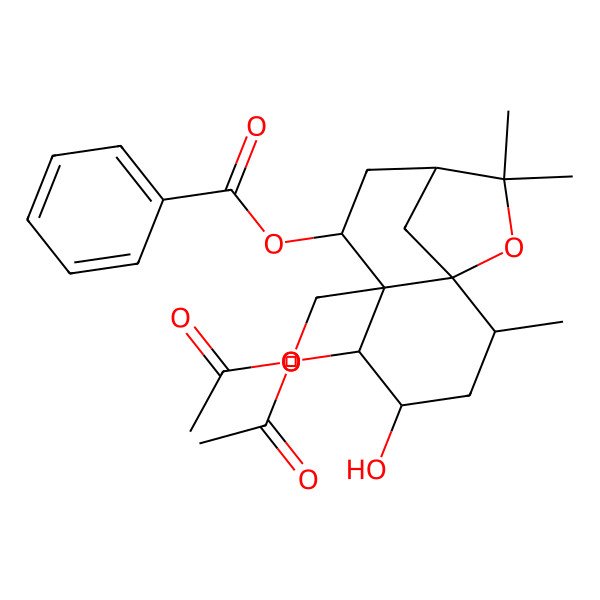 2D Structure of [5-Acetyloxy-6-(acetyloxymethyl)-4-hydroxy-2,10,10-trimethyl-11-oxatricyclo[7.2.1.01,6]dodecan-7-yl] benzoate