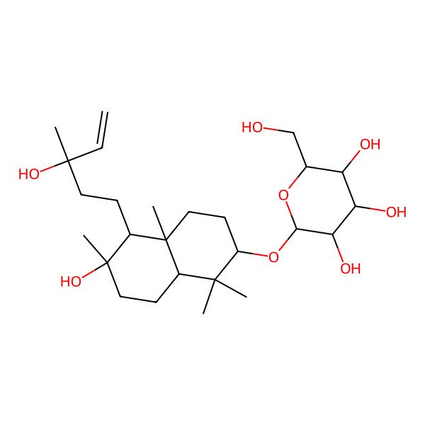 2D Structure of 2-[[6-hydroxy-5-(3-hydroxy-3-methylpent-4-enyl)-1,1,4a,6-tetramethyl-3,4,5,7,8,8a-hexahydro-2H-naphthalen-2-yl]oxy]-6-(hydroxymethyl)oxane-3,4,5-triol