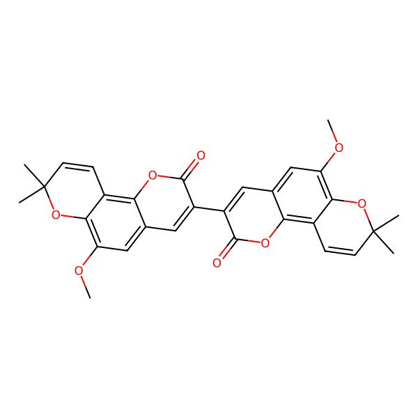 2D Structure of 6-Methoxy-3-(6-methoxy-8,8-dimethyl-2-oxopyrano[2,3-h]chromen-3-yl)-8,8-dimethylpyrano[2,3-h]chromen-2-one