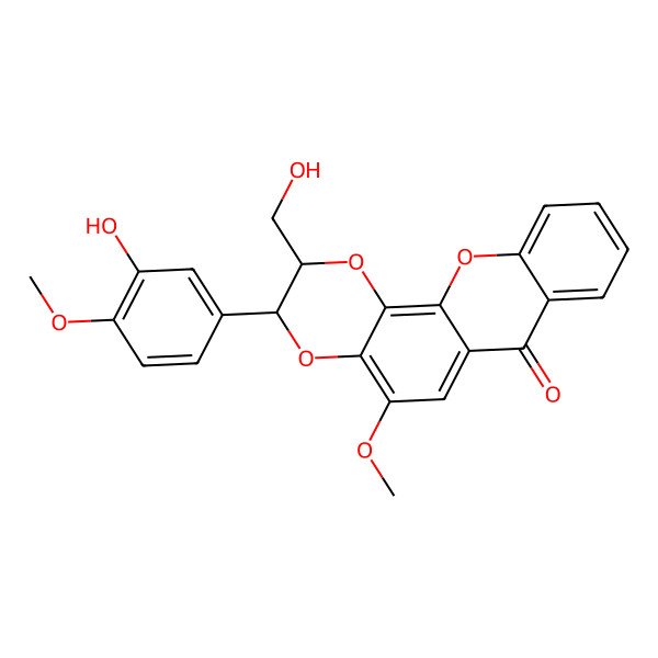 2D Structure of 3-(3-Hydroxy-4-methoxyphenyl)-2-(hydroxymethyl)-5-methoxy-2,3-dihydro-[1,4]dioxino[2,3-c]xanthen-7-one