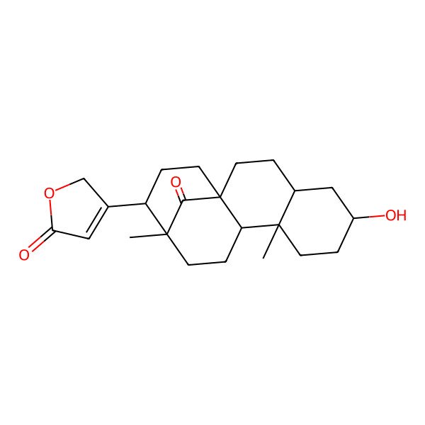 2D Structure of 3-[(1R,4R,6S,9S,10R,13R,14R)-6-hydroxy-9,13-dimethyl-17-oxo-14-tetracyclo[11.3.1.01,10.04,9]heptadecanyl]-2H-furan-5-one
