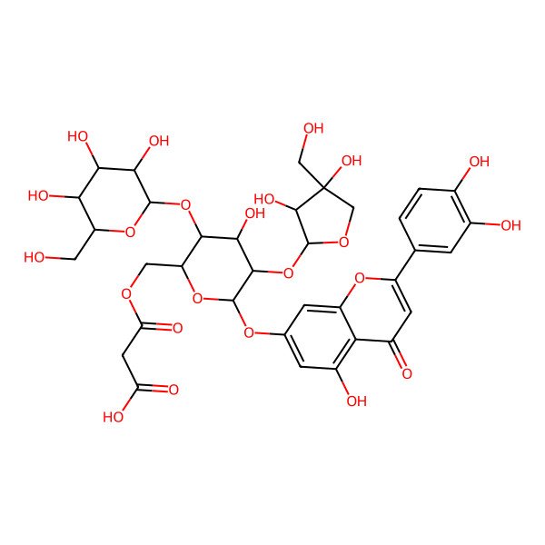 2D Structure of 3-[[(2R,3S,4S,5R,6S)-5-[(2S,3R,4R)-3,4-dihydroxy-4-(hydroxymethyl)oxolan-2-yl]oxy-6-[2-(3,4-dihydroxyphenyl)-5-hydroxy-4-oxochromen-7-yl]oxy-4-hydroxy-3-[(2S,3R,4S,5S,6R)-3,4,5-trihydroxy-6-(hydroxymethyl)oxan-2-yl]oxyoxan-2-yl]methoxy]-3-oxopropanoic acid