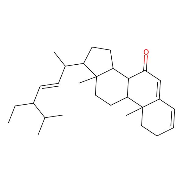 2D Structure of 17-(5-Ethyl-6-methylhept-3-en-2-yl)-10,13-dimethyl-1,2,8,9,11,12,14,15,16,17-decahydrocyclopenta[a]phenanthren-7-one
