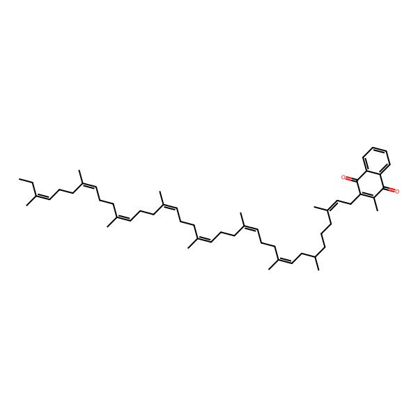 2D Structure of 2-methyl-3-[(2E,7R,9E,13E,17E,21E,25Z,29E,33E)-3,7,10,14,18,22,26,30,34-nonamethylhexatriaconta-2,9,13,17,21,25,29,33-octaenyl]naphthalene-1,4-dione