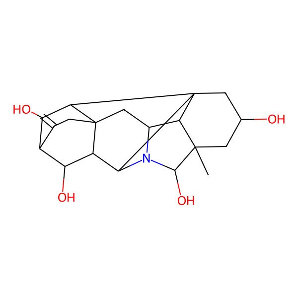 2D Structure of 5-Methyl-12-methylidene-7-azaheptacyclo[9.6.2.01,8.05,17.07,16.09,14.014,18]nonadecane-3,6,10,19-tetrol