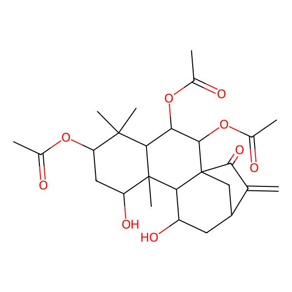 2D Structure of [(1R,2R,3R,4R,6S,8S,9S,10S,11S,13S)-2,3-diacetyloxy-8,11-dihydroxy-5,5,9-trimethyl-14-methylidene-15-oxo-6-tetracyclo[11.2.1.01,10.04,9]hexadecanyl] acetate