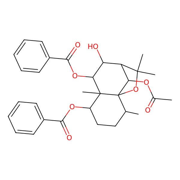 2D Structure of [(1S,2R,5S,6S,7S,8S,9R,12R)-12-acetyloxy-7-benzoyloxy-8-hydroxy-2,6,10,10-tetramethyl-11-oxatricyclo[7.2.1.01,6]dodecan-5-yl] benzoate