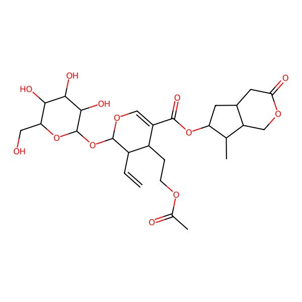 2D Structure of (7-methyl-3-oxo-4,4a,5,6,7,7a-hexahydro-1H-cyclopenta[c]pyran-6-yl) 4-(2-acetyloxyethyl)-3-ethenyl-2-[3,4,5-trihydroxy-6-(hydroxymethyl)oxan-2-yl]oxy-3,4-dihydro-2H-pyran-5-carboxylate