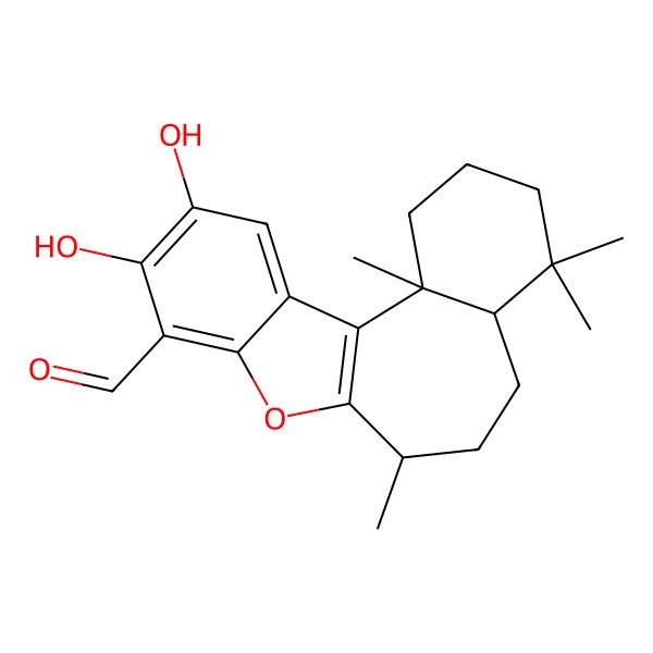 2D Structure of 15,16-Dihydroxy-2,6,6,10-tetramethyl-12-oxatetracyclo[9.7.0.02,7.013,18]octadeca-1(11),13,15,17-tetraene-14-carbaldehyde