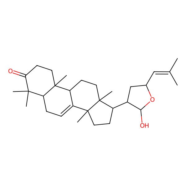 2D Structure of 17-[2-Hydroxy-5-(2-methylprop-1-enyl)oxolan-3-yl]-4,4,10,13,14-pentamethyl-1,2,5,6,9,11,12,15,16,17-decahydrocyclopenta[a]phenanthren-3-one