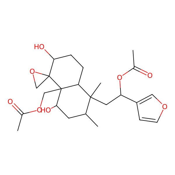 2D Structure of [(3S,4R,4aR,5S,7R,8S,8aR)-8-[2-acetyloxy-2-(furan-3-yl)ethyl]-3,5-dihydroxy-7,8-dimethylspiro[2,3,5,6,7,8a-hexahydro-1H-naphthalene-4,2'-oxirane]-4a-yl]methyl acetate