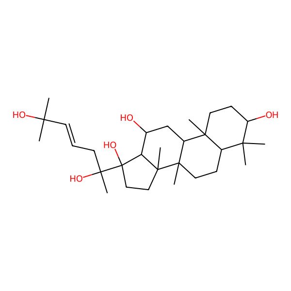 2D Structure of (3S,5R,8R,9S,10R,12R,13S,14R,17S)-17-[(E,2S)-2,6-dihydroxy-6-methylhept-4-en-2-yl]-4,4,8,10,14-pentamethyl-1,2,3,5,6,7,9,11,12,13,15,16-dodecahydrocyclopenta[a]phenanthrene-3,12,17-triol