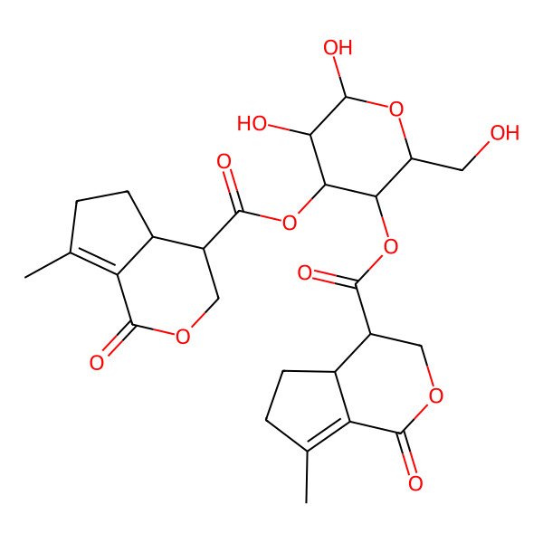 2D Structure of [5,6-dihydroxy-2-(hydroxymethyl)-4-(7-methyl-1-oxo-4,4a,5,6-tetrahydro-3H-cyclopenta[c]pyran-4-carbonyl)oxyoxan-3-yl] 7-methyl-1-oxo-4,4a,5,6-tetrahydro-3H-cyclopenta[c]pyran-4-carboxylate