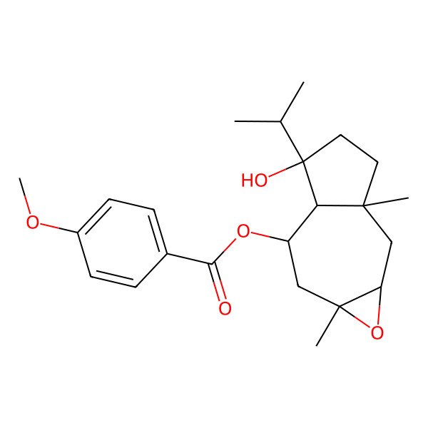 2D Structure of [(1aS,2aR,5R,5aS,6S,7aR)-5-hydroxy-2a,7a-dimethyl-5-propan-2-yl-2,3,4,5a,6,7-hexahydro-1aH-azuleno[6,7-b]oxiren-6-yl] 4-methoxybenzoate