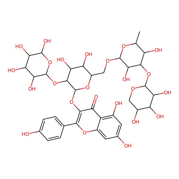 2D Structure of 3-[(2S,3R,4S,5R,6R)-6-[[(2R,3R,4R,5S,6S)-3,5-dihydroxy-6-methyl-4-[(2S,3R,4S,5R)-3,4,5-trihydroxyoxan-2-yl]oxyoxan-2-yl]oxymethyl]-4,5-dihydroxy-3-[(2R,3R,4R,5R,6R)-3,4,5,6-tetrahydroxyoxan-2-yl]oxyoxan-2-yl]oxy-5,7-dihydroxy-2-(4-hydroxyphenyl)chromen-4-one