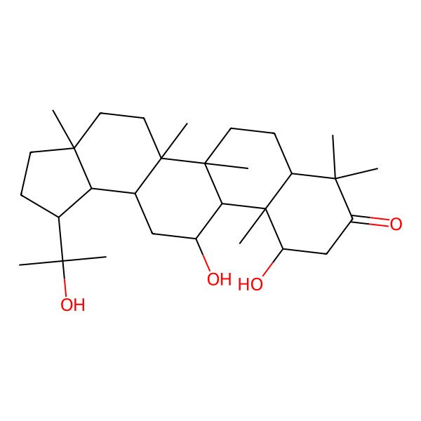 2D Structure of (1R,3aR,5aR,5bR,7aR,11R,11aS,11bS,12R,13aR,13bS)-11,12-dihydroxy-1-(2-hydroxypropan-2-yl)-3a,5a,5b,8,8,11a-hexamethyl-2,3,4,5,6,7,7a,10,11,11b,12,13,13a,13b-tetradecahydro-1H-cyclopenta[a]chrysen-9-one
