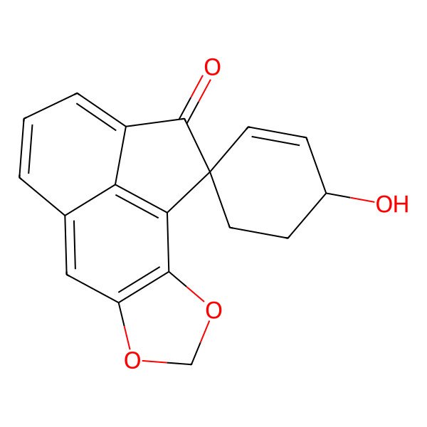 2D Structure of (6'S,14R)-6'-hydroxyspiro[3,5-dioxatetracyclo[6.6.1.02,6.012,15]pentadeca-1(15),2(6),7,9,11-pentaene-14,3'-cyclohexene]-13-one