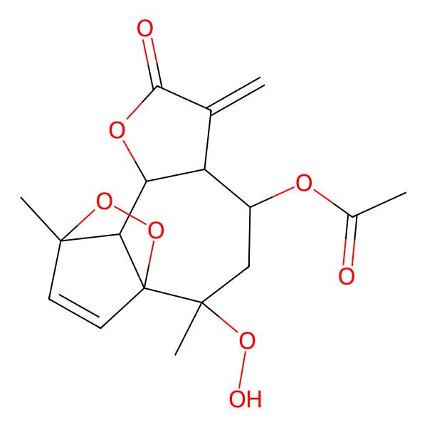 2D Structure of [(1S,2R,4S,5R,9S,10S,11R)-2-hydroperoxy-2,11-dimethyl-6-methylidene-7-oxo-8,12,13-trioxatetracyclo[9.2.2.01,10.05,9]pentadec-14-en-4-yl] acetate