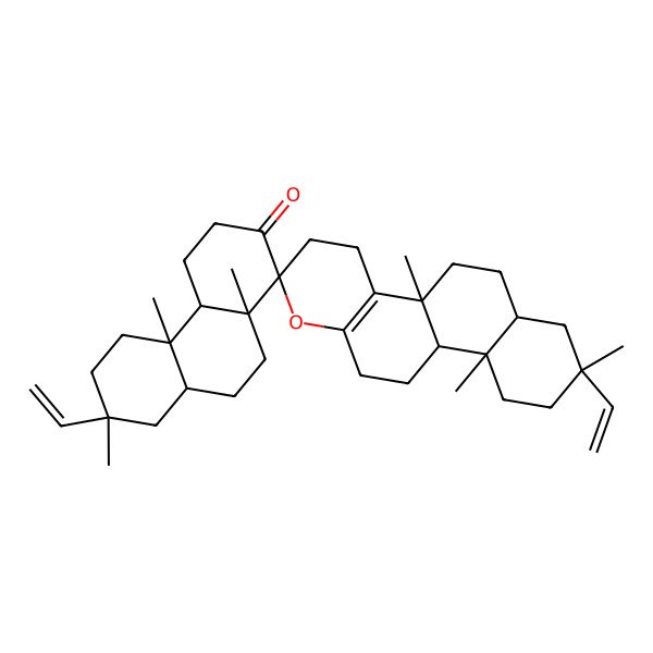2D Structure of (1R,4aR,4bS,4'bS,6'aS,7S,8'S,8aS,10aS,10'aS,10'bR)-7,8'-bis(ethenyl)-4b,4'b,7,8',10a,10'a-hexamethylspiro[4,4a,5,6,8,8a,9,10-octahydro-3H-phenanthrene-1,2'-4,5,6,6a,7,9,10,10b,11,12-decahydro-3H-naphtho[2,1-f]chromene]-2-one