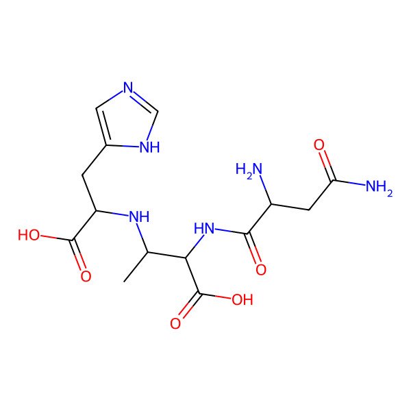 2D Structure of (3R)-3-[[(1S)-1-carboxy-2-(1H-imidazol-5-yl)ethyl]amino]-2-[[(2S)-2,4-diamino-4-oxobutanoyl]amino]butanoic acid