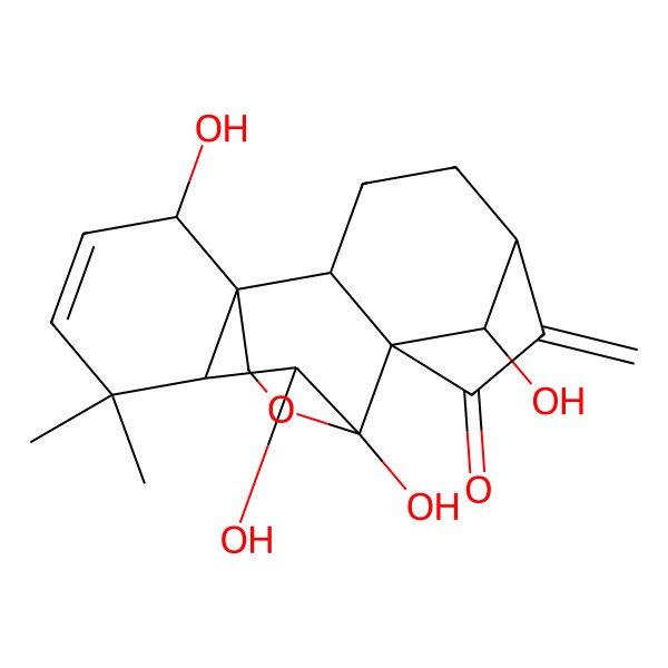 2D Structure of 9,10,15,18-Tetrahydroxy-12,12-dimethyl-6-methylidene-17-oxapentacyclo[7.6.2.15,8.01,11.02,8]octadec-13-en-7-one