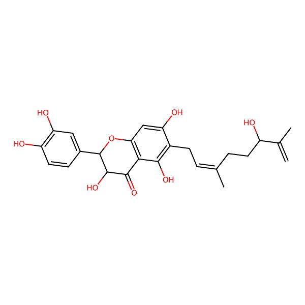 2D Structure of (2R,3R)-2-(3,4-dihydroxyphenyl)-3,5,7-trihydroxy-6-[(2E,6R)-6-hydroxy-3,7-dimethylocta-2,7-dienyl]-2,3-dihydrochromen-4-one