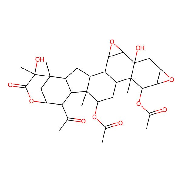 2D Structure of [(4S,5S,6S,8S,9R,11S,13S,14R,15S,16S,18S,19S,20R,22R)-21-acetyl-14-acetyloxy-9,25-dihydroxy-1,15,19,25-tetramethyl-24-oxo-7,12,23-trioxaoctacyclo[20.3.1.02,20.04,19.05,16.06,8.09,15.011,13]hexacosan-18-yl] acetate