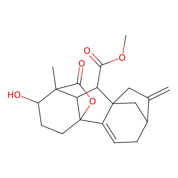 2D Structure of Methyl 12-hydroxy-11-methyl-6-methylidene-16-oxo-15-oxapentacyclo[9.3.2.15,8.01,10.02,8]heptadec-2-ene-9-carboxylate