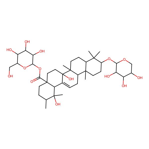 2D Structure of [3,4,5-Trihydroxy-6-(hydroxymethyl)oxan-2-yl] 1,6a-dihydroxy-1,2,6b,9,9,12a-hexamethyl-10-(3,4,5-trihydroxyoxan-2-yl)oxy-2,3,4,5,6,6a,7,8,8a,10,11,12,13,14b-tetradecahydropicene-4a-carboxylate