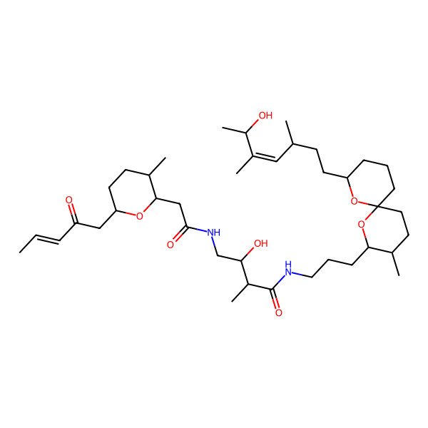 2D Structure of 3-hydroxy-N-[3-[8-(6-hydroxy-3,5-dimethylhept-4-enyl)-3-methyl-1,7-dioxaspiro[5.5]undecan-2-yl]propyl]-2-methyl-4-[[2-[3-methyl-6-(2-oxopent-3-enyl)oxan-2-yl]acetyl]amino]butanamide