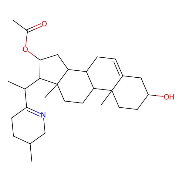 2D Structure of [(3S,8S,9S,10S,13S,14S,16R,17R)-3-hydroxy-10,13-dimethyl-17-[(1S)-1-[(3R)-3-methyl-2,3,4,5-tetrahydropyridin-6-yl]ethyl]-2,3,4,7,8,9,11,12,14,15,16,17-dodecahydro-1H-cyclopenta[a]phenanthren-16-yl] acetate